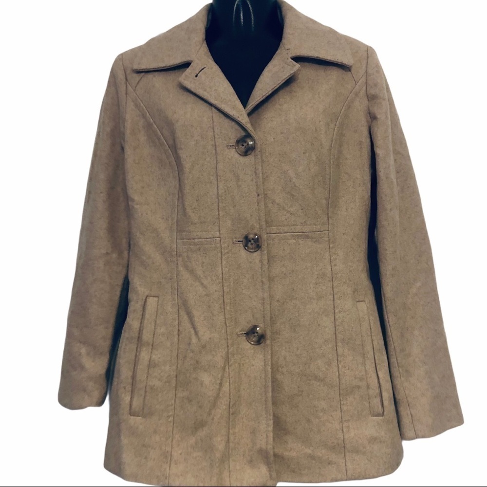 𝅺LDN Fog Beige Wool Blend Pea Coat